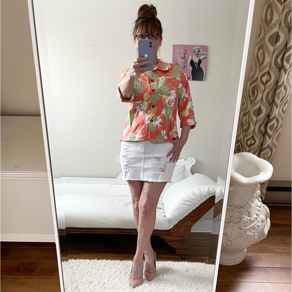 MIRROR IMAGE TROPICAL PRINT JACKET CUFFS MELON WHITE GREEN YELLOW MEDIUM